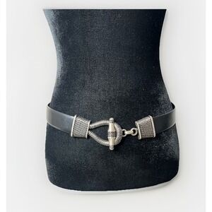 VTG 80s CIPRIANI Full Grain Leather Belt Black Silver Buckle 1980s